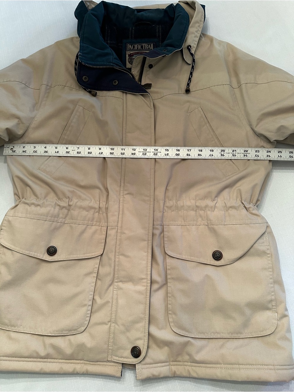 Pacific Trail Men's Beige Hooded Field Coat with Dark Green Lining